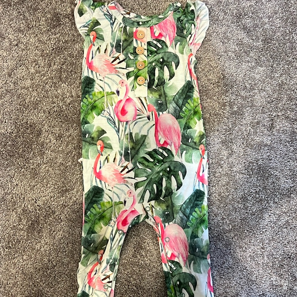 Little Bum Bums girls 9-12M flamingo print ruffled romper